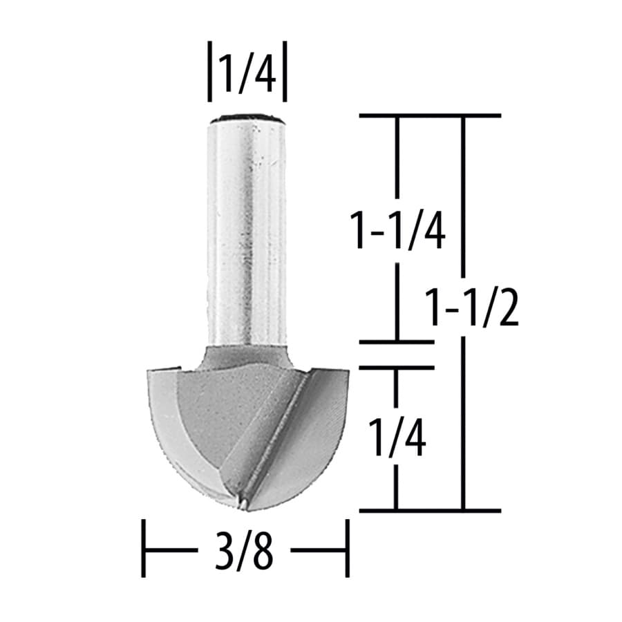 3/8" x 1-1/2" Core Box Router Bit, 2 Flute, 1/4" Shank, detail 1