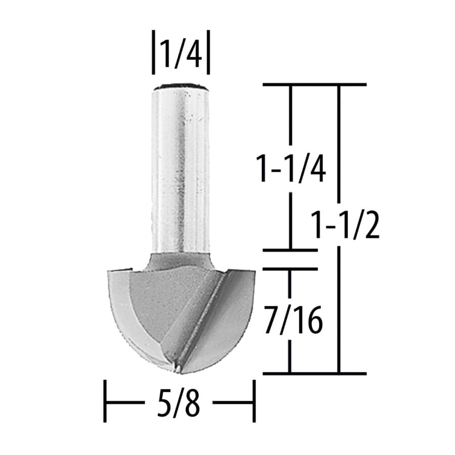 5/8" x 1-1/2" Core Box Router Bit, 2 Flute, 1/4" Shank, detail 1