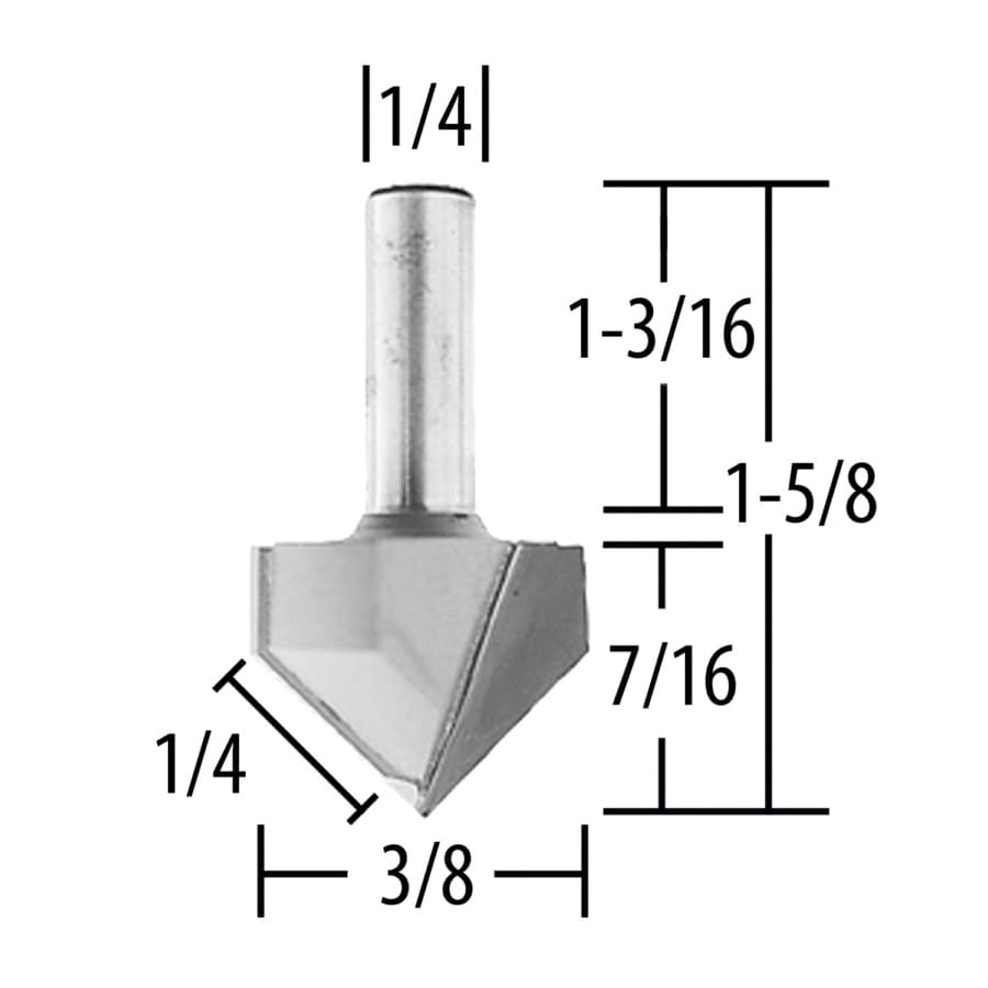 3/8" x 1-5/8" V-Groove Router Bit, 2-Flute, 1/4" Shank, detail 1