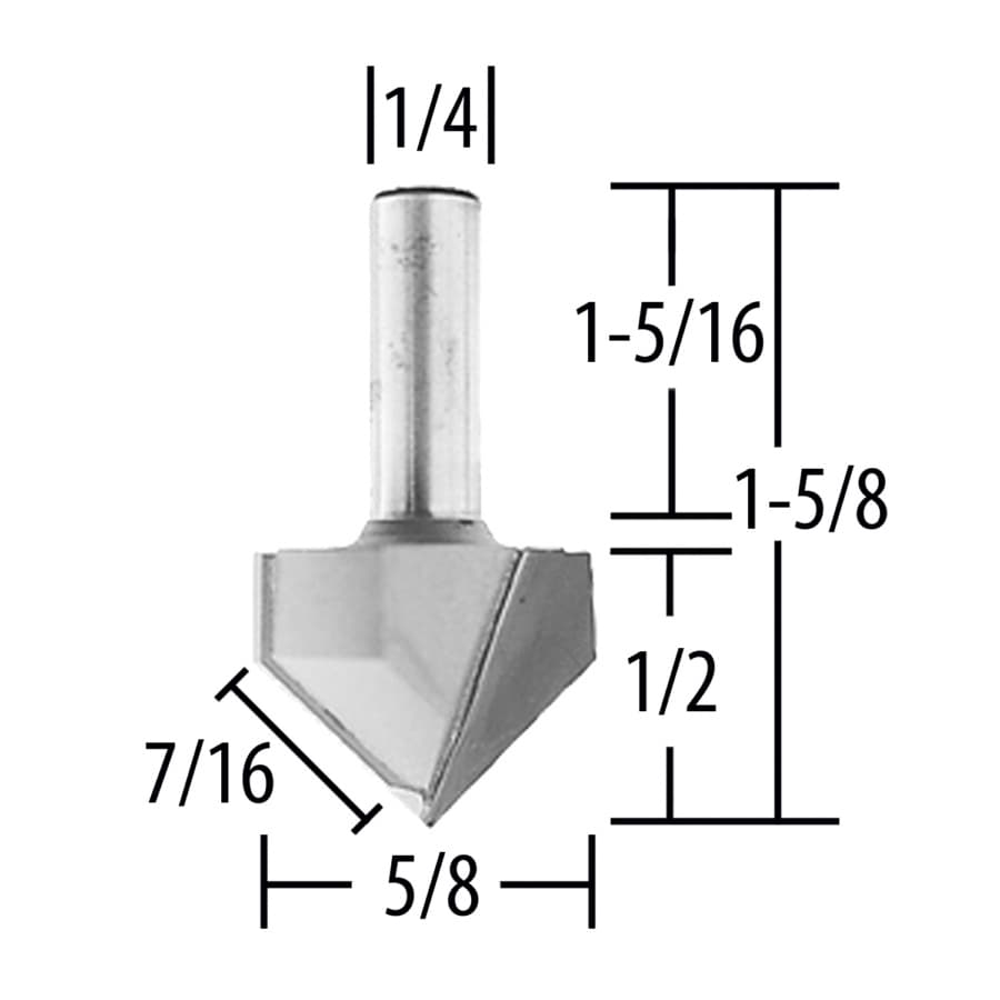 5/8" x 1-5/8" 90° V-Groove Router Bit, 2-Flute, 1/4" Shank, detail 1