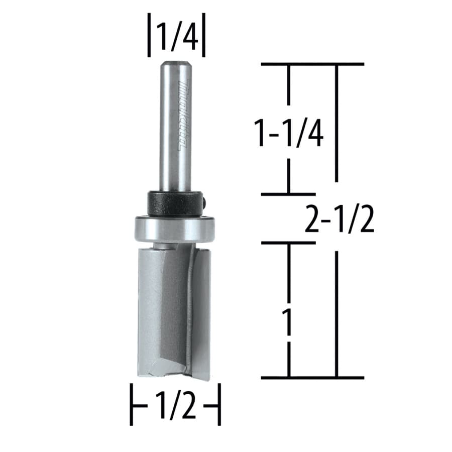 1/2" x 2-1/2" Straight Router Bit, 2-Flute, 1/4" Shank, detail 1