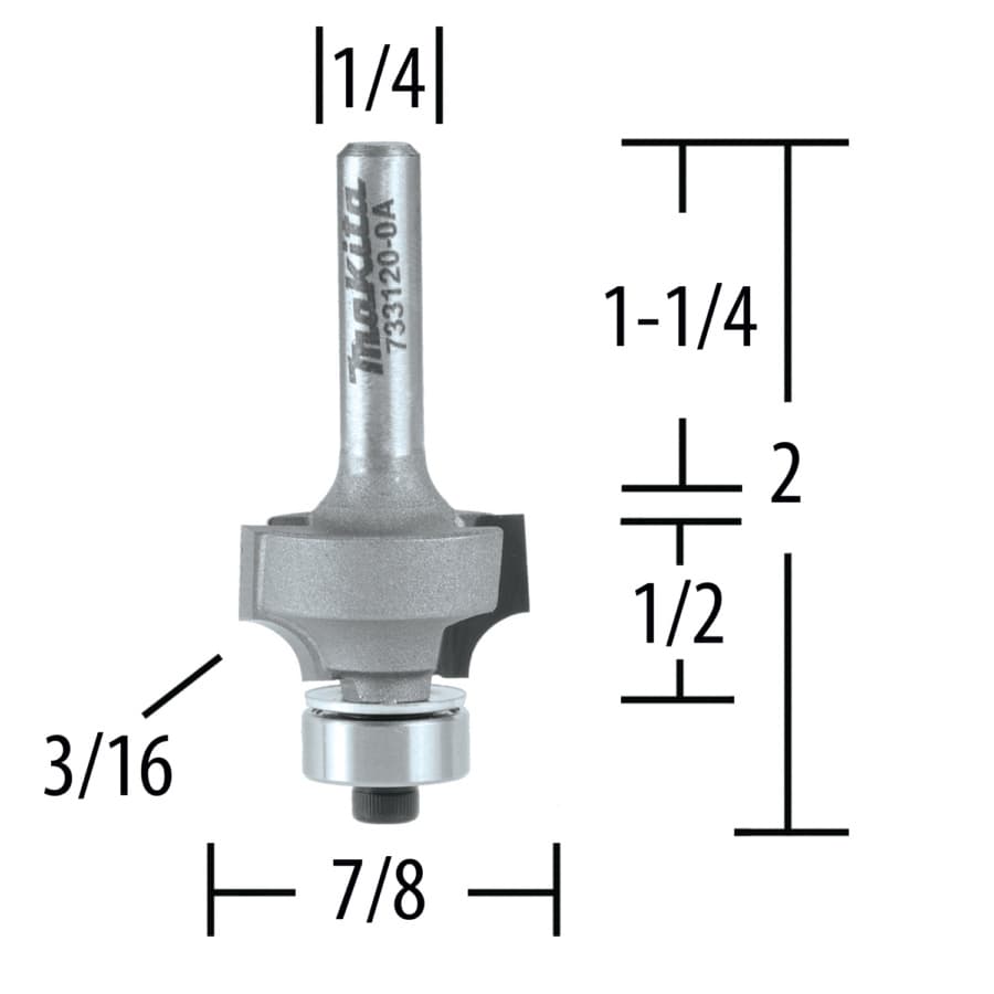 2" x 3/16" Radius Corner Rounding Bit, 2-Flute, 1/4" Shank, detail 1
