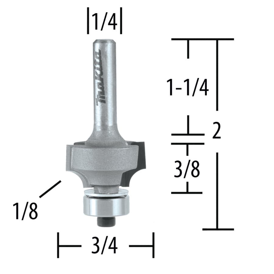 2" x 1/8" Radius Corner Rounding Bit, 2-Flute, 1/4" Shank, detail 1