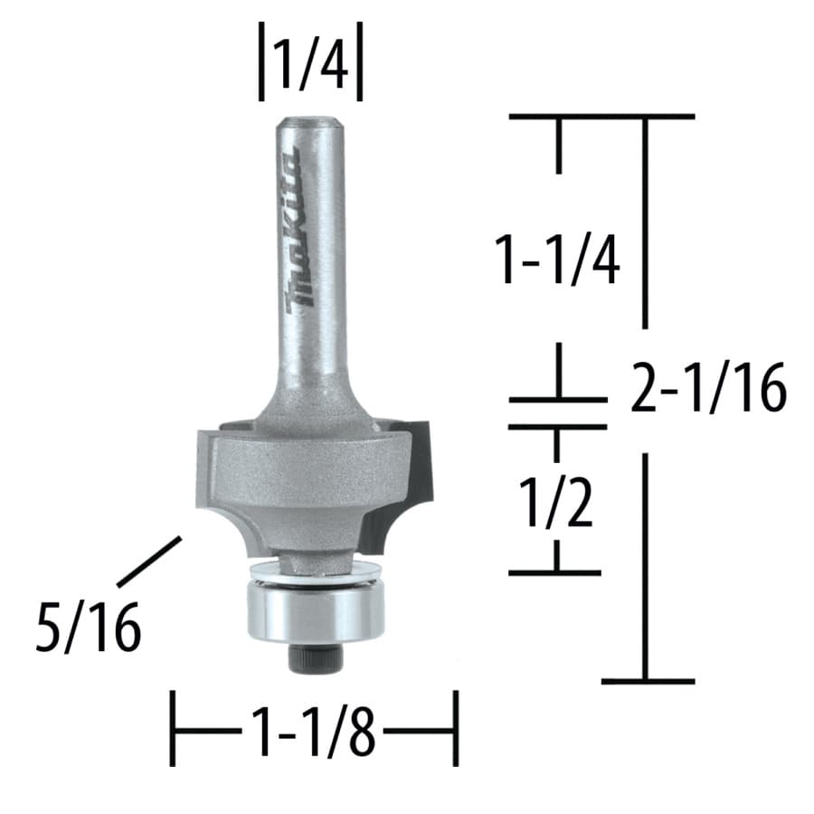 2-1/16" x 5-16" Radius Corner Rounding Bit, 2-Flute, 1/4" Shank, detail 1