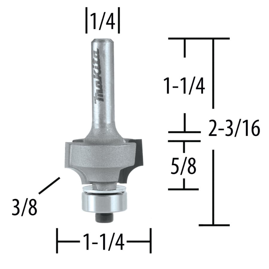 2-3/16" x 3/8" Radius Corner Rounding Bit, 2-Flute, 1/4" Shank, detail 1