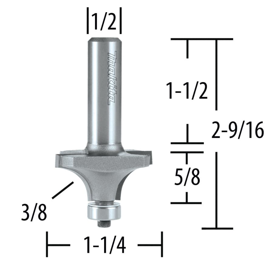 2-9/16" x 3/8" Radius Corner Rounding Bit, 2-Flute, 1/4" Shank, detail 1