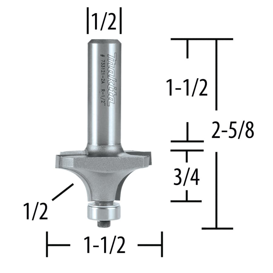 2-5/8" x 1/2" Radius Corner Rounding Bit, 2-Flute, 1/4" Shank, detail 1