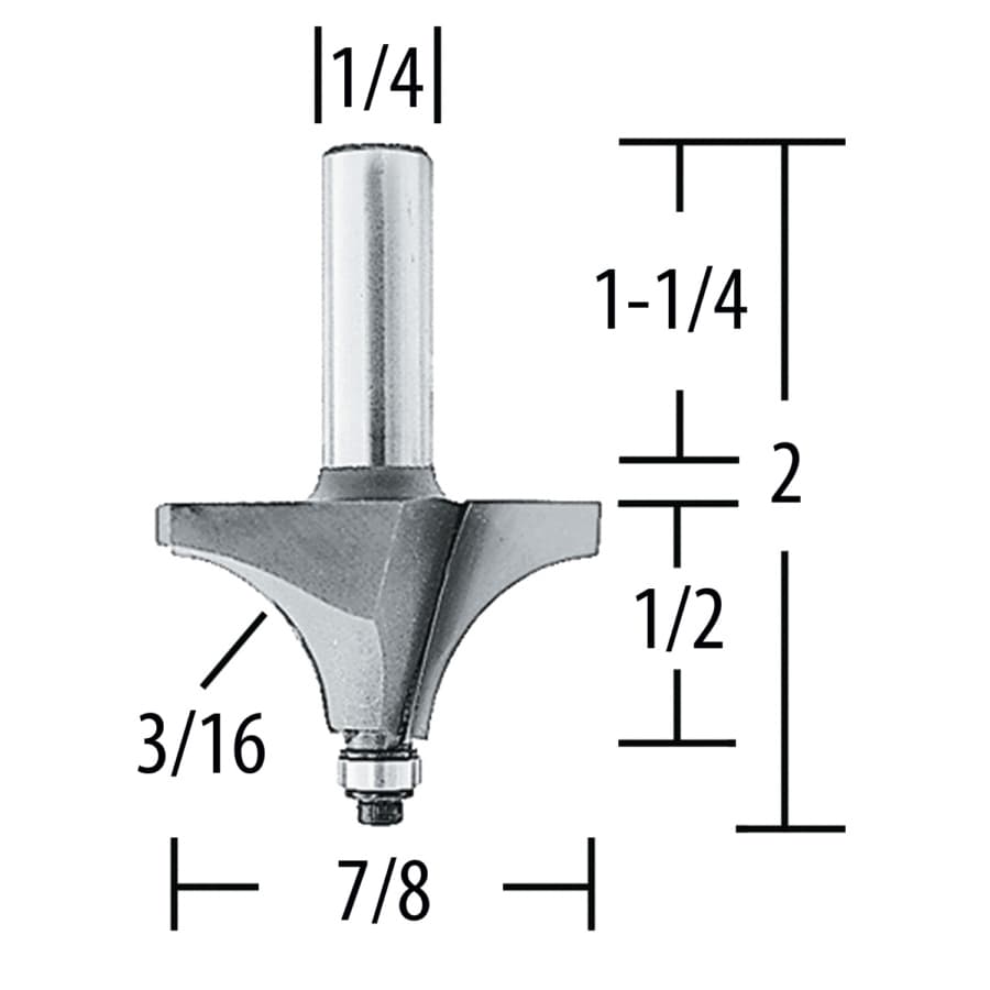 7/8" x 2" Bead Router Bit, 2-Flute, 1/4" Shank, detail 1