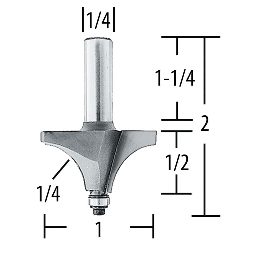 1" x 2" Bead Router Bit, 2-Flute, 1/4" Shank, detail 1