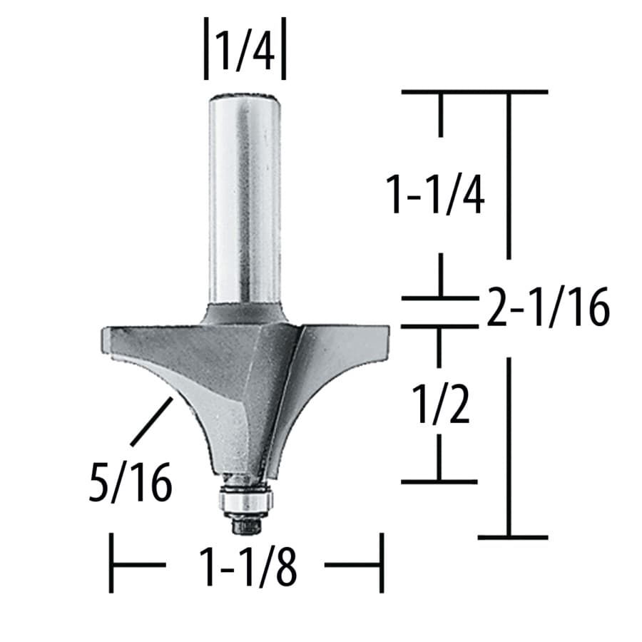 1-1/8" x 2-1/16" Bead Router Bit, 2-Flute, 1/4" Shank, detail 1