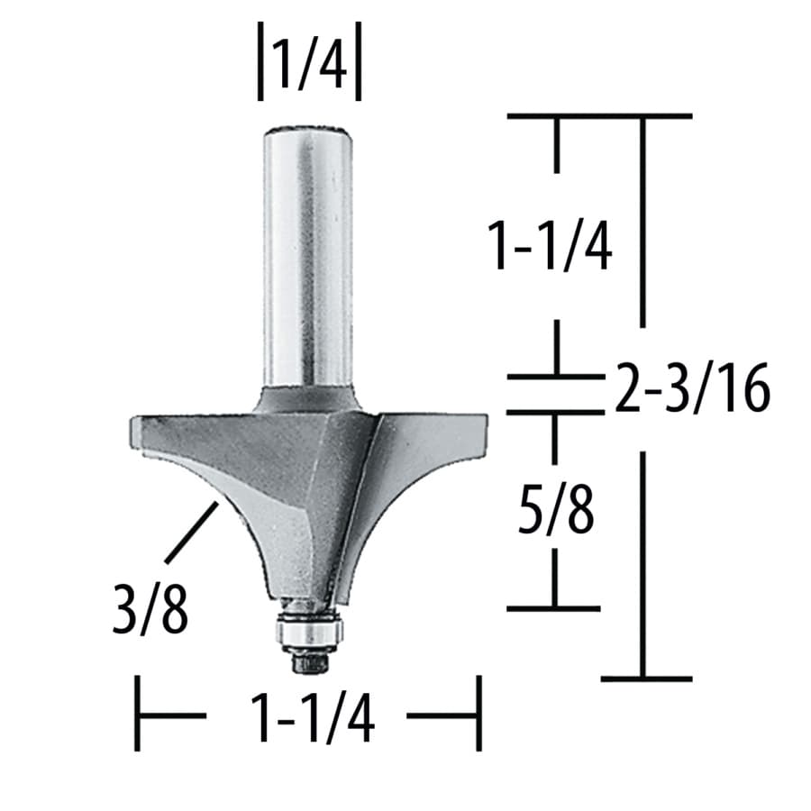 1-1/4" x 2-3/16" Bead Router Bit, 2-Flute, 1/4" Shank, detail 1