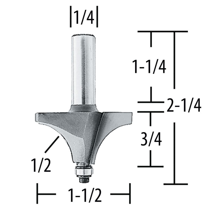 1-1/2" x 2-1/4" Bead Router Bit, 2-Flute, 1/4" Shank, detail 1