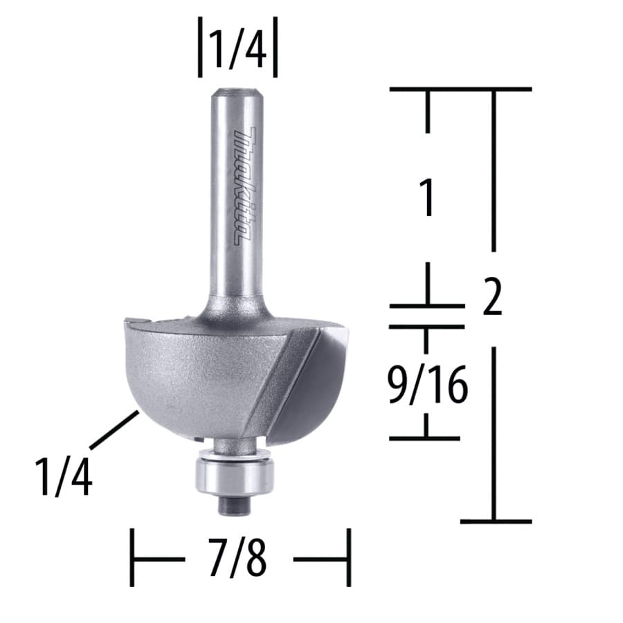 2" X 1/4" Radius Cove Router Bit, 2-Flute, 1/4" Shank, detail 1