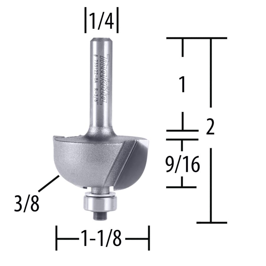 2" X 3/8" Radius Cove Router Bit, 2-Flute, 1/4" Shank, detail 1