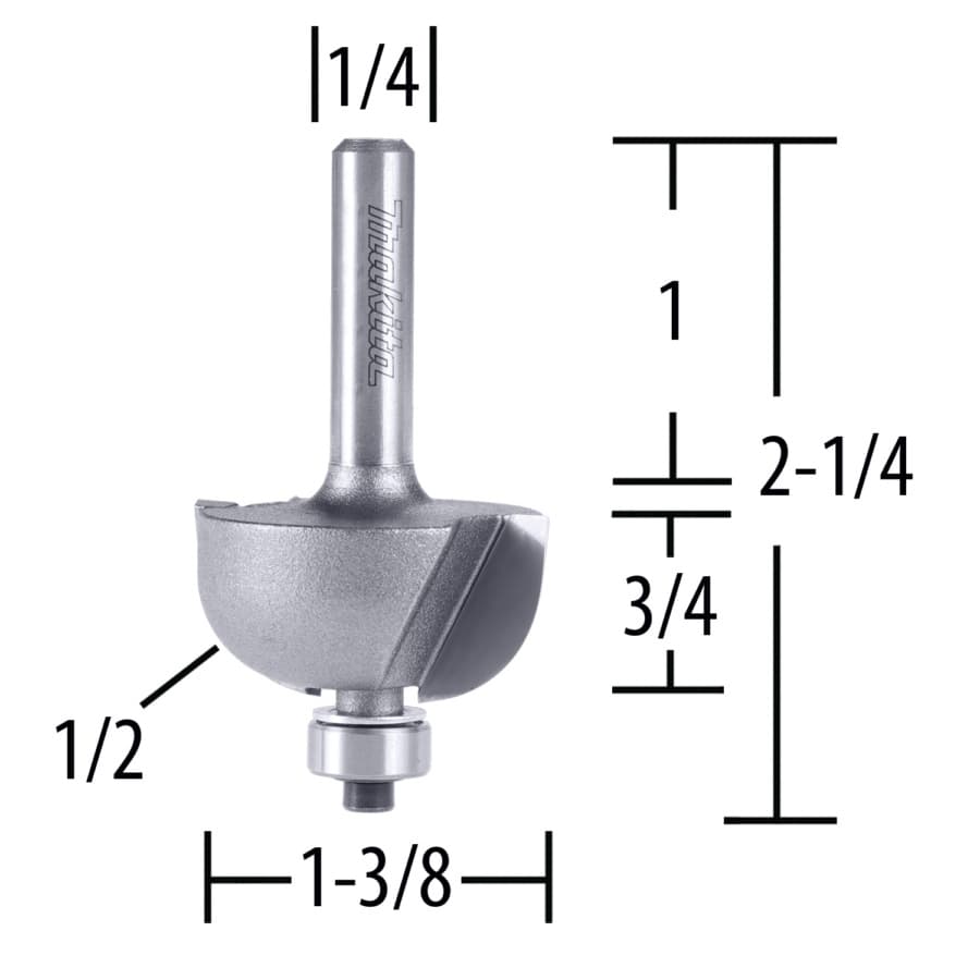 2-1/4" X 1/2" Radius Cove Router Bit, 2-Flute, 1/4" Shank, detail 1