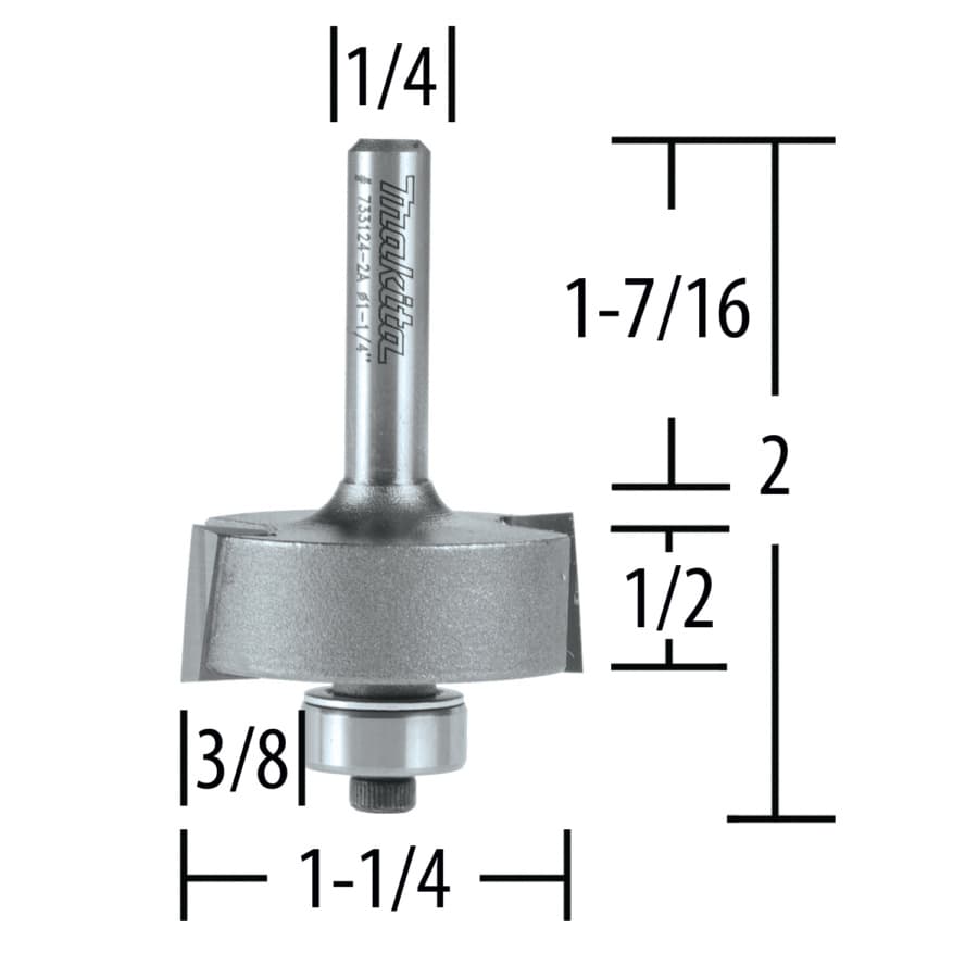 1-1/4" x 2" Rabbet Router Bit, 2-Flute, 1/4" Shank, detail 1