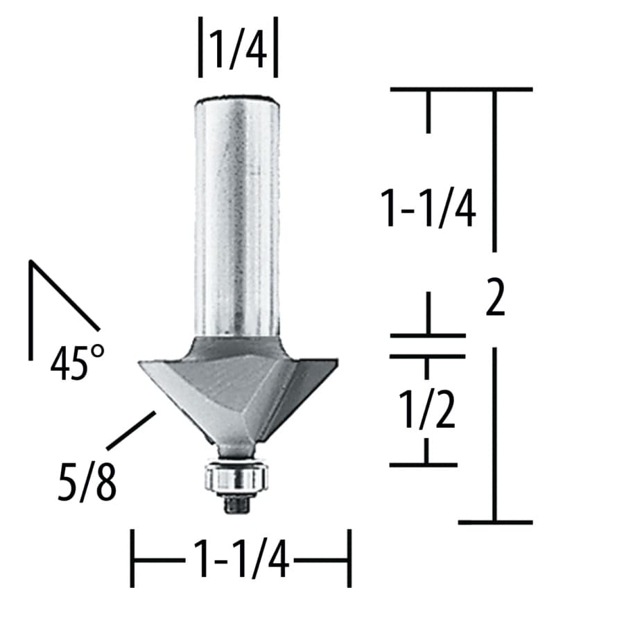 1-1/4" x 2" Chamfer Router Bit, 2 Flute, 1/4" Shank, detail 1
