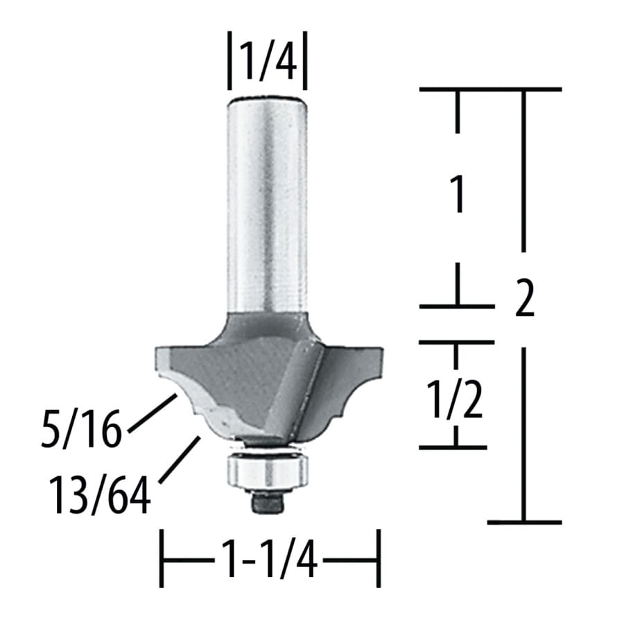 1-1/4" x 5/16" Radius Classical Bead/Cove Router Bit, 2 Flute, 1/4" Shank, detail 1