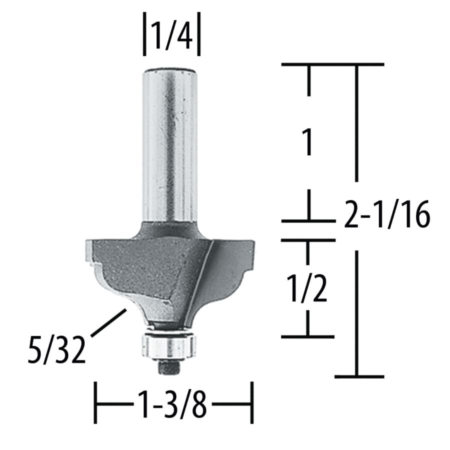 1-3/8" x 5/32" Radius Ogee Router Bit, 2 Flute, 1/4" Shank, detail 1