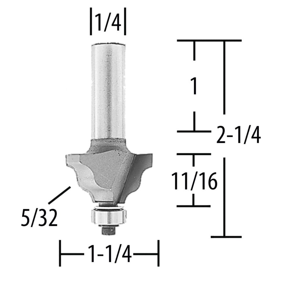 1-1/4" x 5/32" Radius Wavy Edge Router Bit, 2 Flute, 1/4" Shank, detail 1