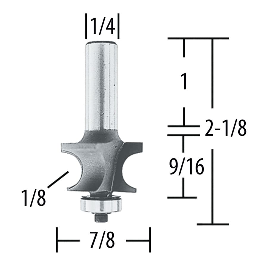 7/8" x 1/8" Radius Corner Bead Router Bit, 2 Flute, 1/4" Shank, detail 1