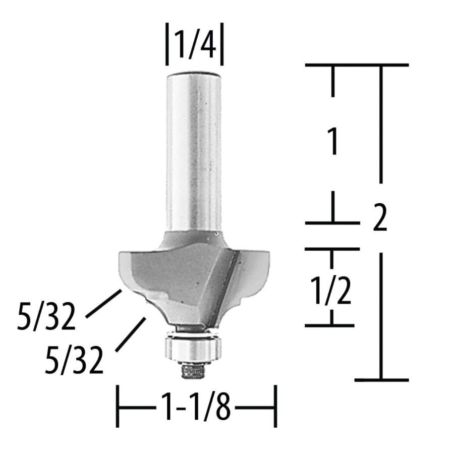 1-1/8" x 5/32" Radius Bead/Cove Router Bit, 2 Flute, 1/4" Shank, detail 1