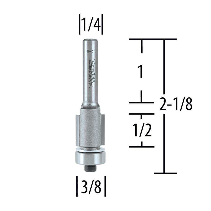 3/8" x 2-1/8" Flush Router Bit, 2-Flute, 1/2" Shank, detail 1