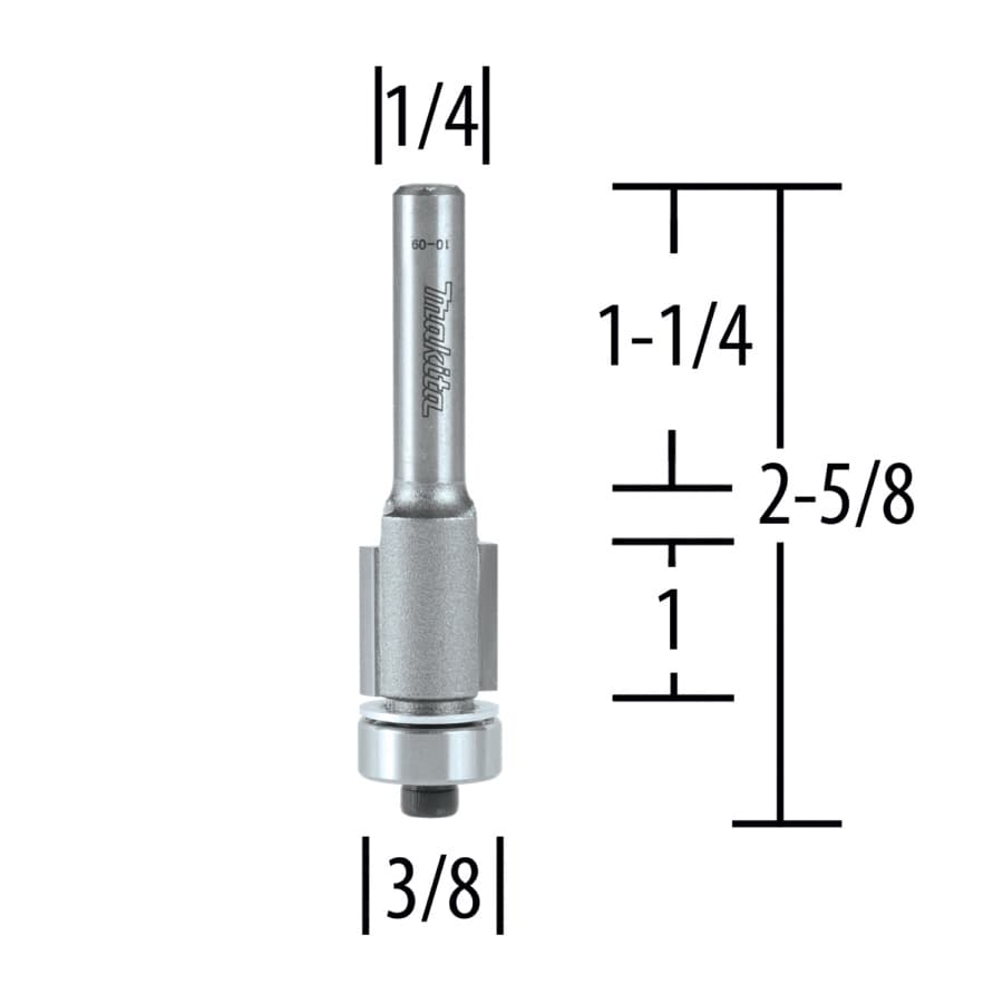 3/8" x 2-5/8" Flush Router Bit, 2-Flute, 1/2" Shank, detail 1