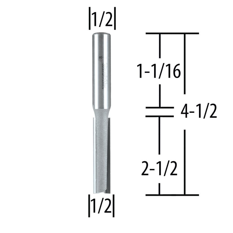 1/2" x 4-1/2" Straight Router Bit, 2-Flute, 1/2" Shank, detail 1