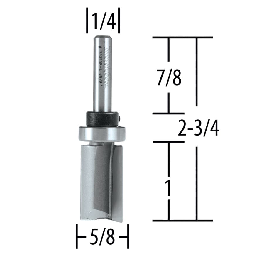 5/8" x 2-3/4" Straight Router Bit, 2-Flute, 1/2" Shank, detail 1