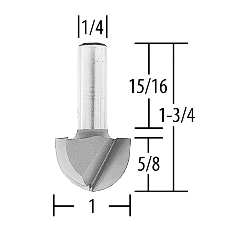 1" x 1-3/4" Core Box Router Bit, 2 Flute, 1/4" Shank, detail 1