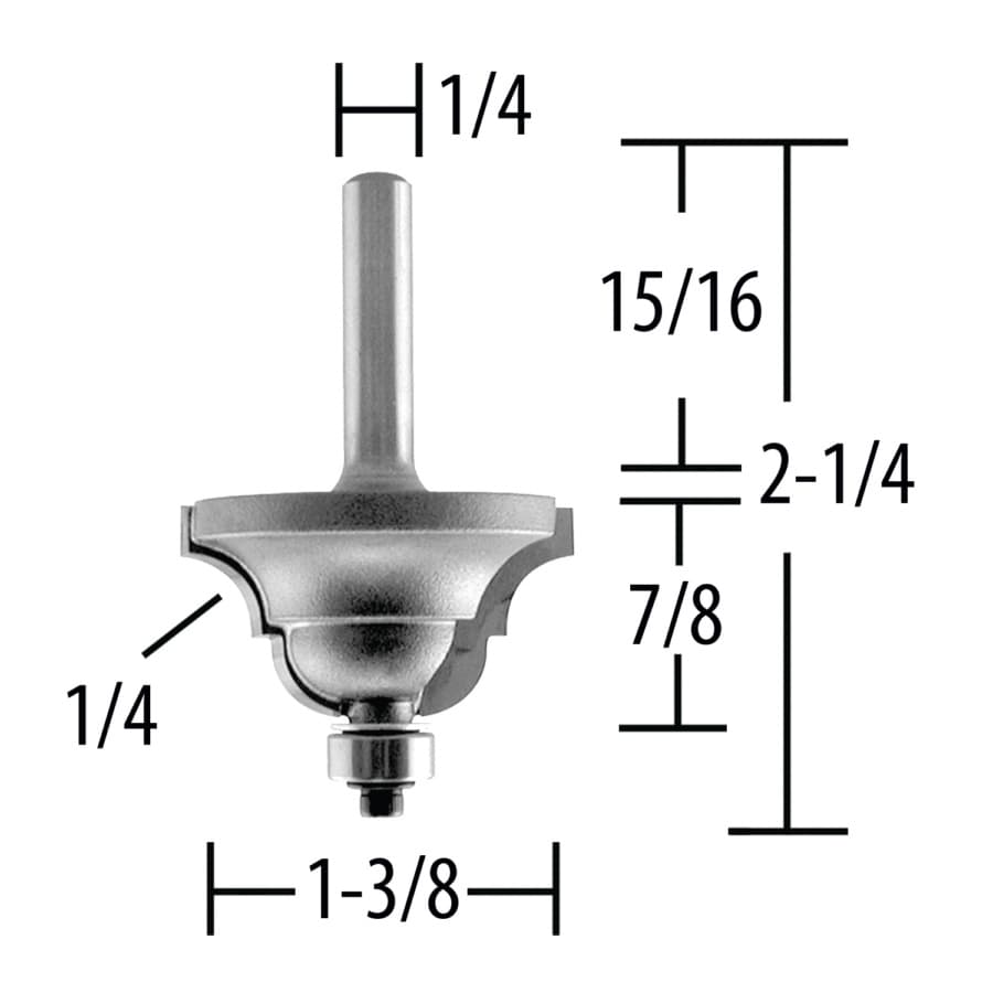 1-3/8" x 1/4" Radius Double Roman Ogee Router Bit, 2 Flute, 1/4" Shank, detail 1