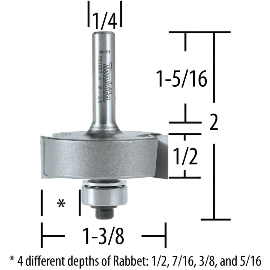 1-3/8" x 2" Rabbet Router Bit, 2-Flute, 1/4" Shank, detail 1