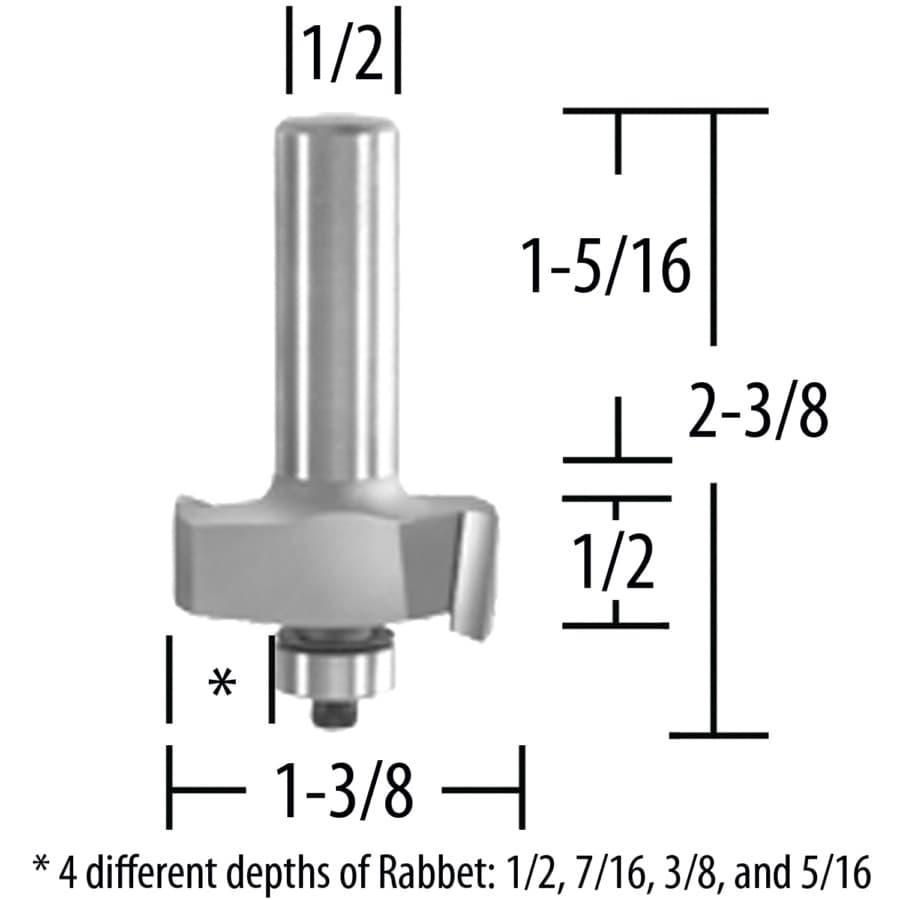 1-3/8" x 2-3/8" Rabbet Router Bit, 2-Flute, 1/2" Shank, detail 1