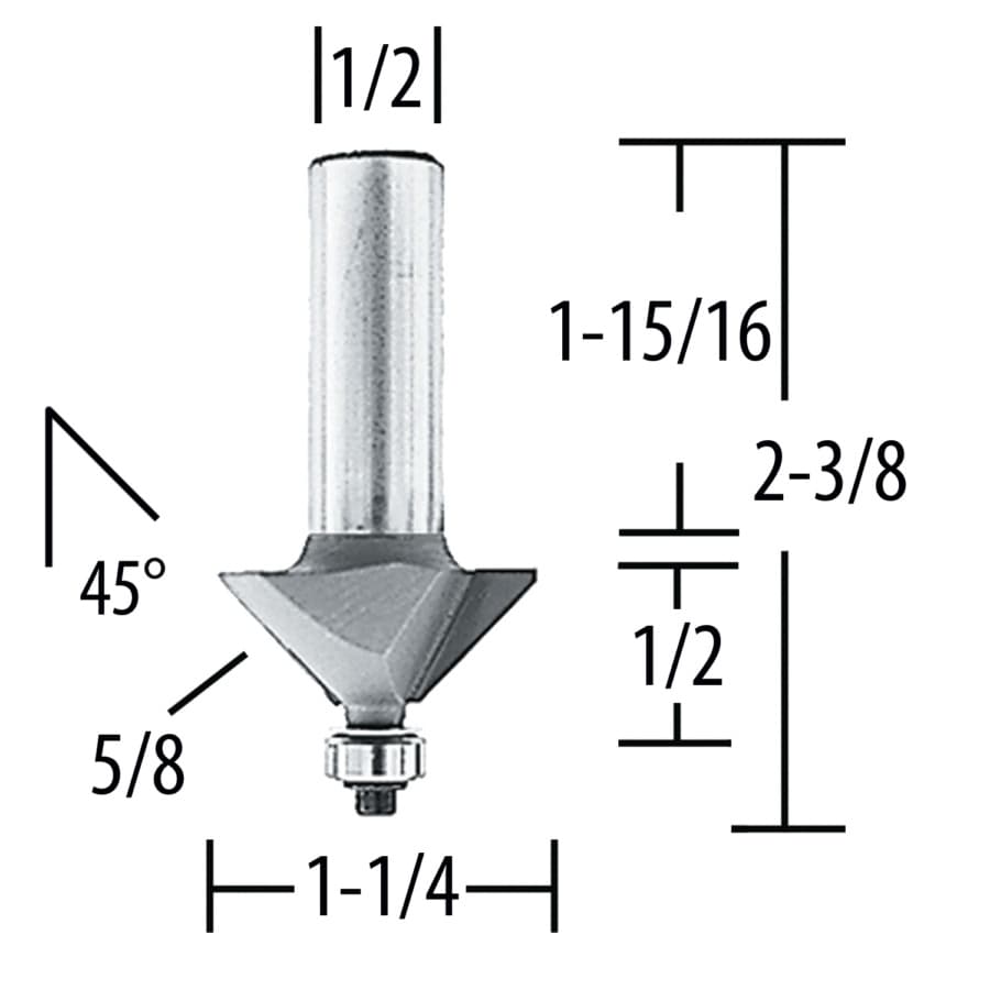 1-1/4" x 2-3/8" Chamfer Router Bit, 2 Flute, 1/2" Shank, detail 1