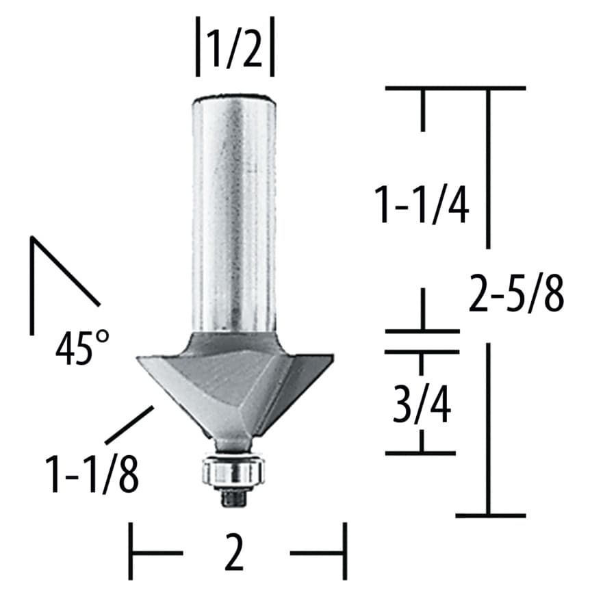 2" x 2-5/8" Chamfer Router Bit, 2 Flute, 1/2" Shank, detail 1