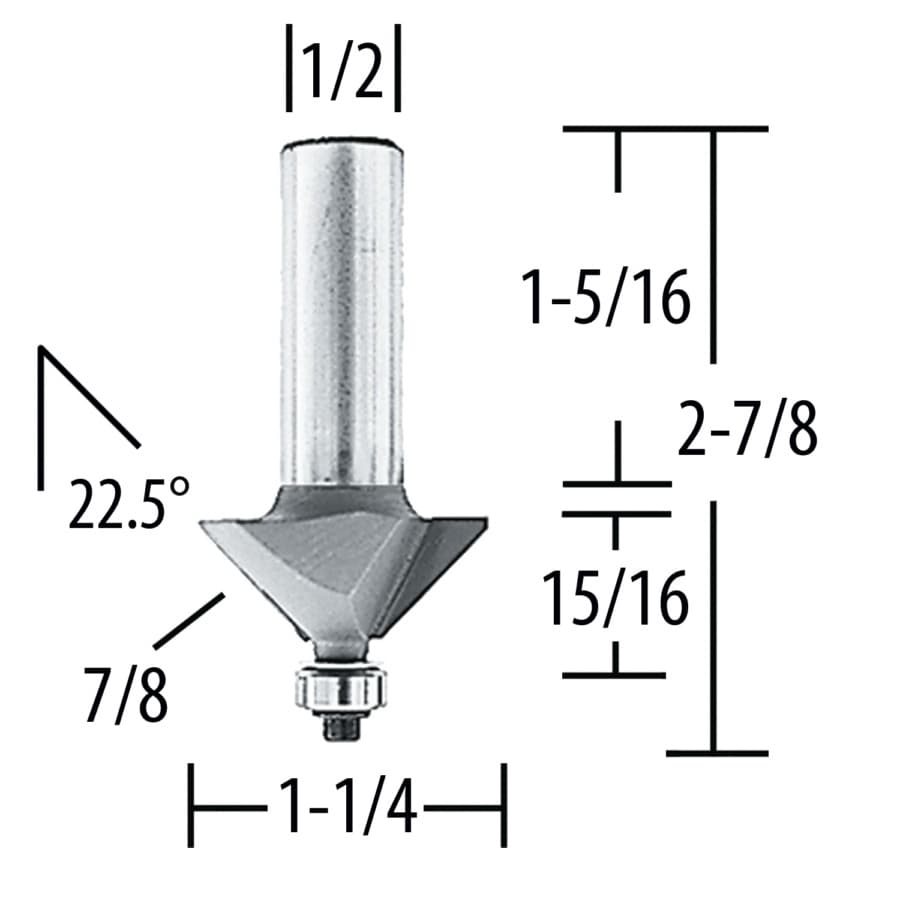 1-1/4" x 2-7/8" Chamfer Router Bit, 2 Flute, 1/2" Shank, detail 1