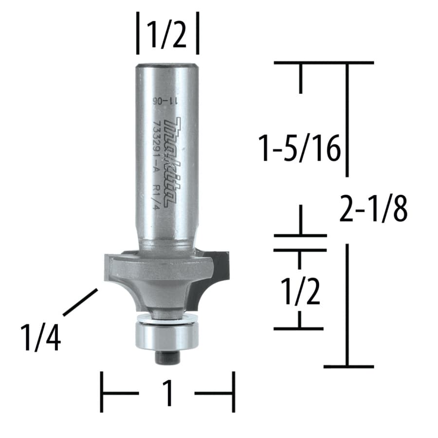 1" x 1/4" Radius Corner Round Router Bit, 2-Flute, 1/2" Shank, detail 1