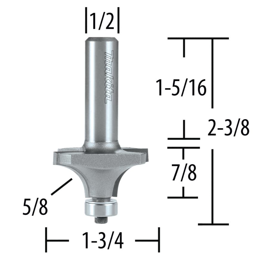 1-3/4" x 5/8" Radius Corner Round Router Bit, 2-Flute, 1/2" Shank, detail 1
