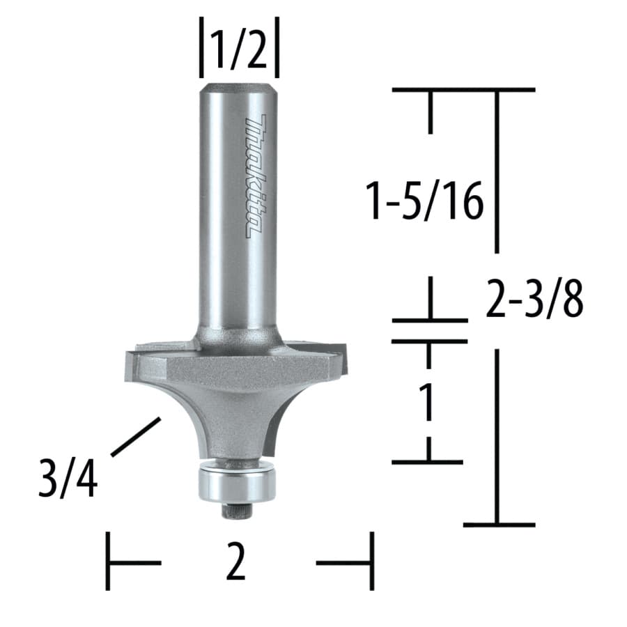 2" x 3/4" Radius Corner Round Router Bit, 2-Flute, 1/2" Shank, detail 1