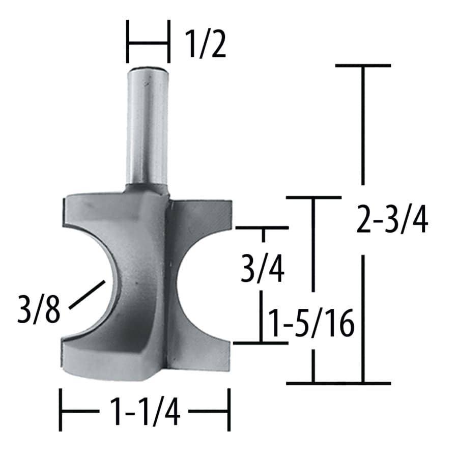 1-1/4" x 3/8" Radius Bull Nose Router Bit, 2-Flute, 1/2" Shank, detail 1