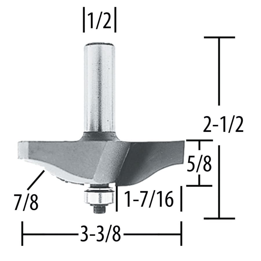 Makita 3-3/8" x 7/8" Radius Raised Panel Ogee Router Bit, 2 Flute, 1/2" Shank, detail 1