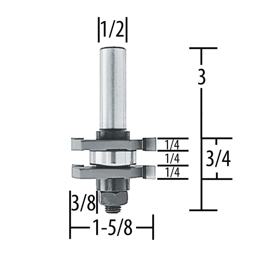 1-5/8" x 3" 2-Cutter Tongue/Groove Router Bit, 2-Wing, 1/2" Shank, detail 1