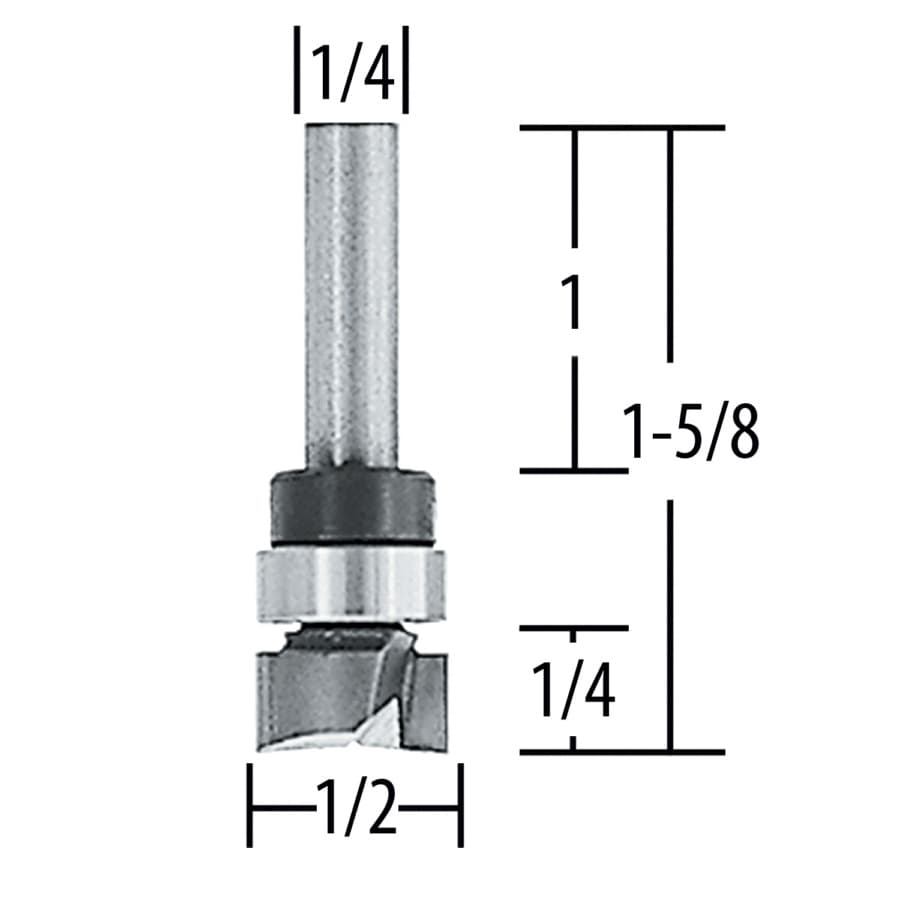1/2" x 1-5/8" Straight Router Bit, 2-Flute, 1/4" Shank, detail 1
