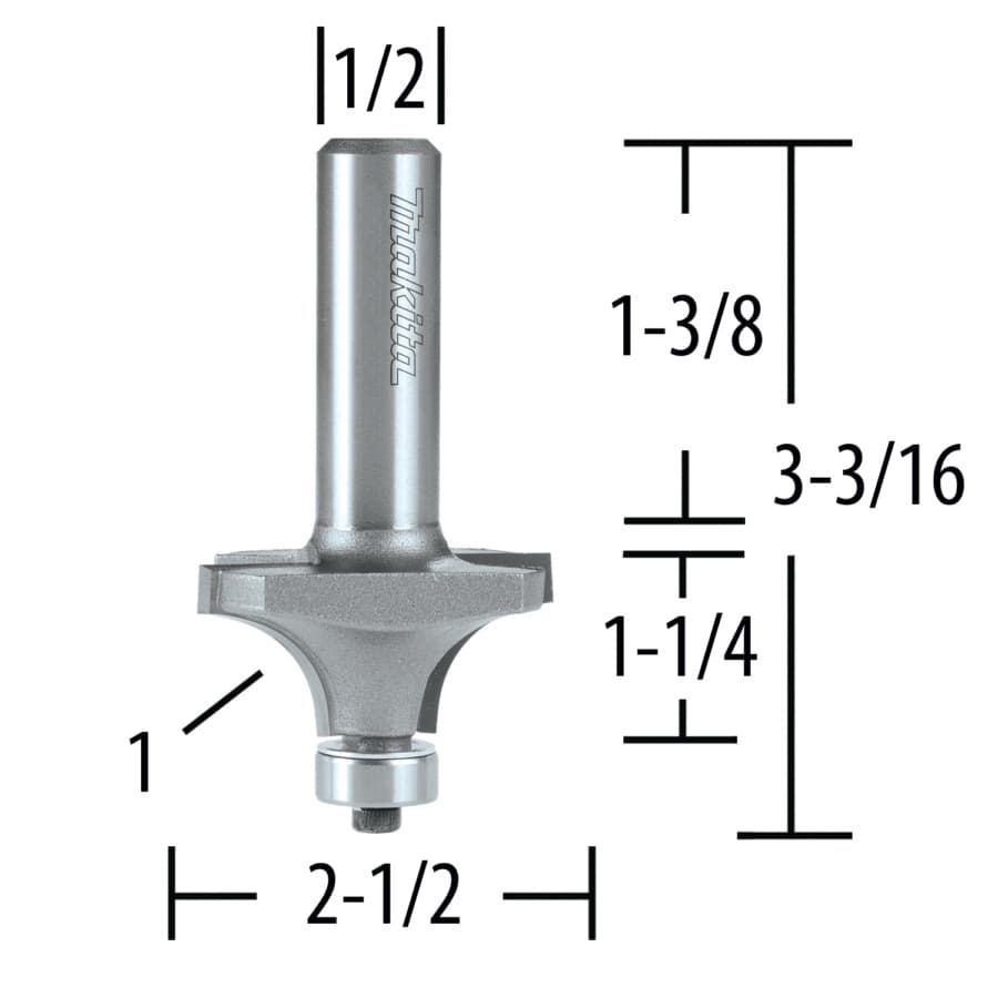 2-1/2" x 1" Radius Corner Round Bit, 1/2" Shank, detail 1