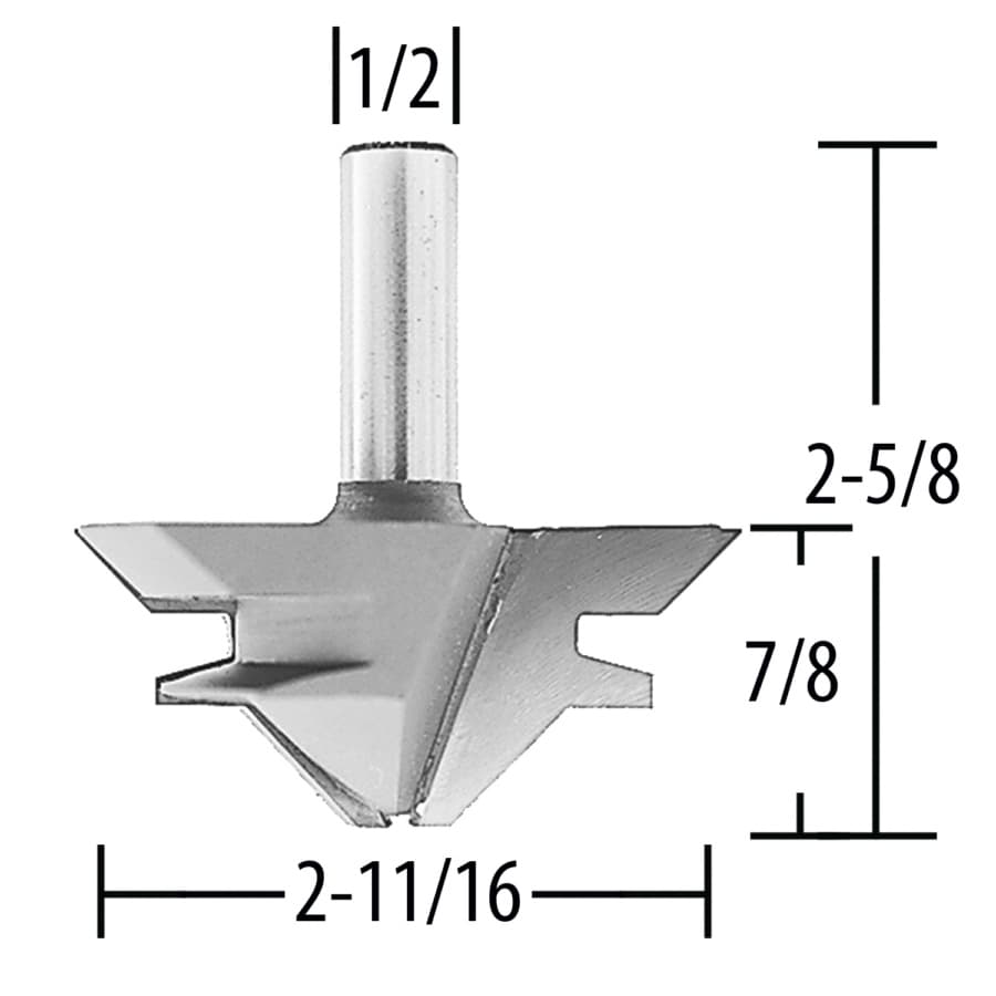 2-11/16" x 45° Lock Miter Router Bit, 2-Flute, 1/2" Shank, detail 1