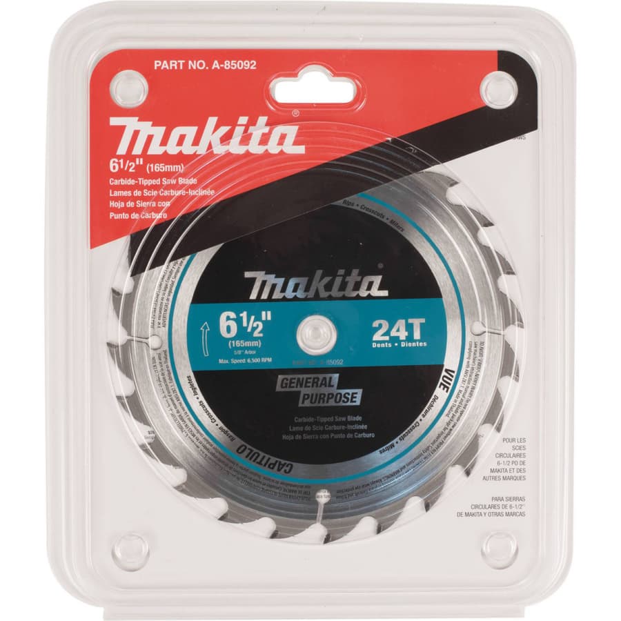 Makita 6-1/2" Diameter with 5/8" Arbor 24 Tooth ATB General Purpose Saw Blade, A-85092, detail 1