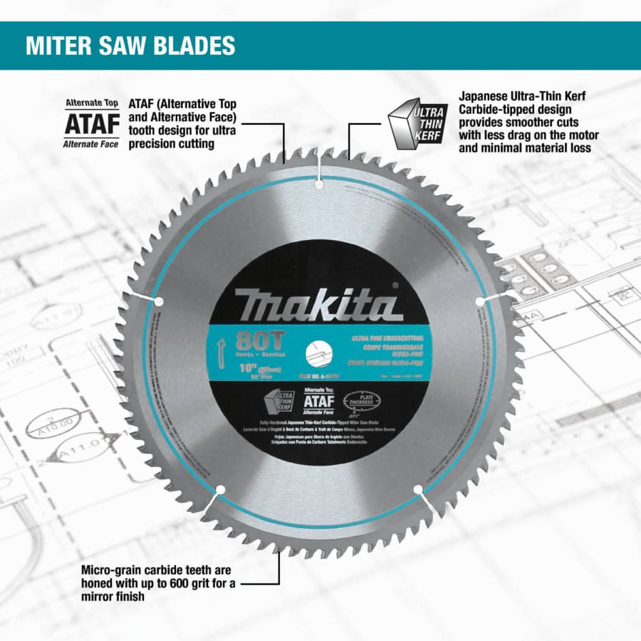 Makita Micro-Polished 10" Diameter with 5/8" Arbor 60 Tooth Plywood / Laminate Saw Blade, A-93675, detail 1