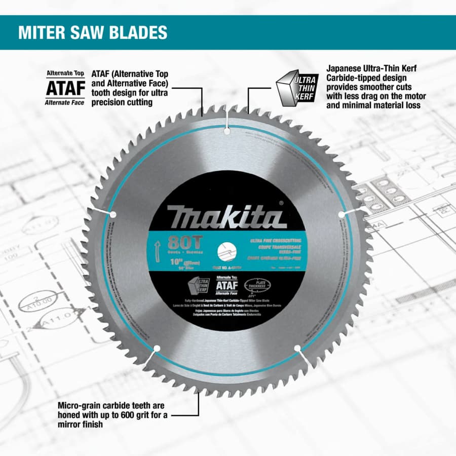 Makita Micro-Polished 10" Diameter with 5/8" Arbor 80 Tooth Melamine Saw Blade, A-93681, detail 1