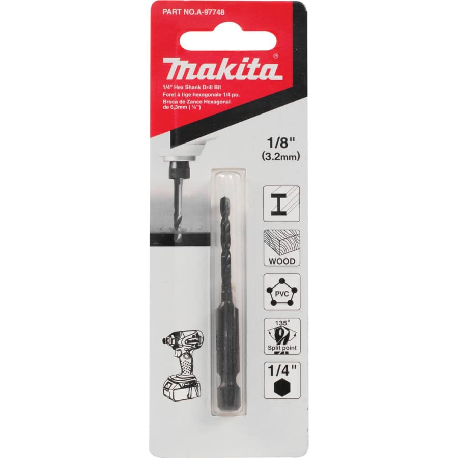 Makita 1/8" x 2-9/16" Black Oxide Drill Bit 1/4" Shank, A-97748, detail 3